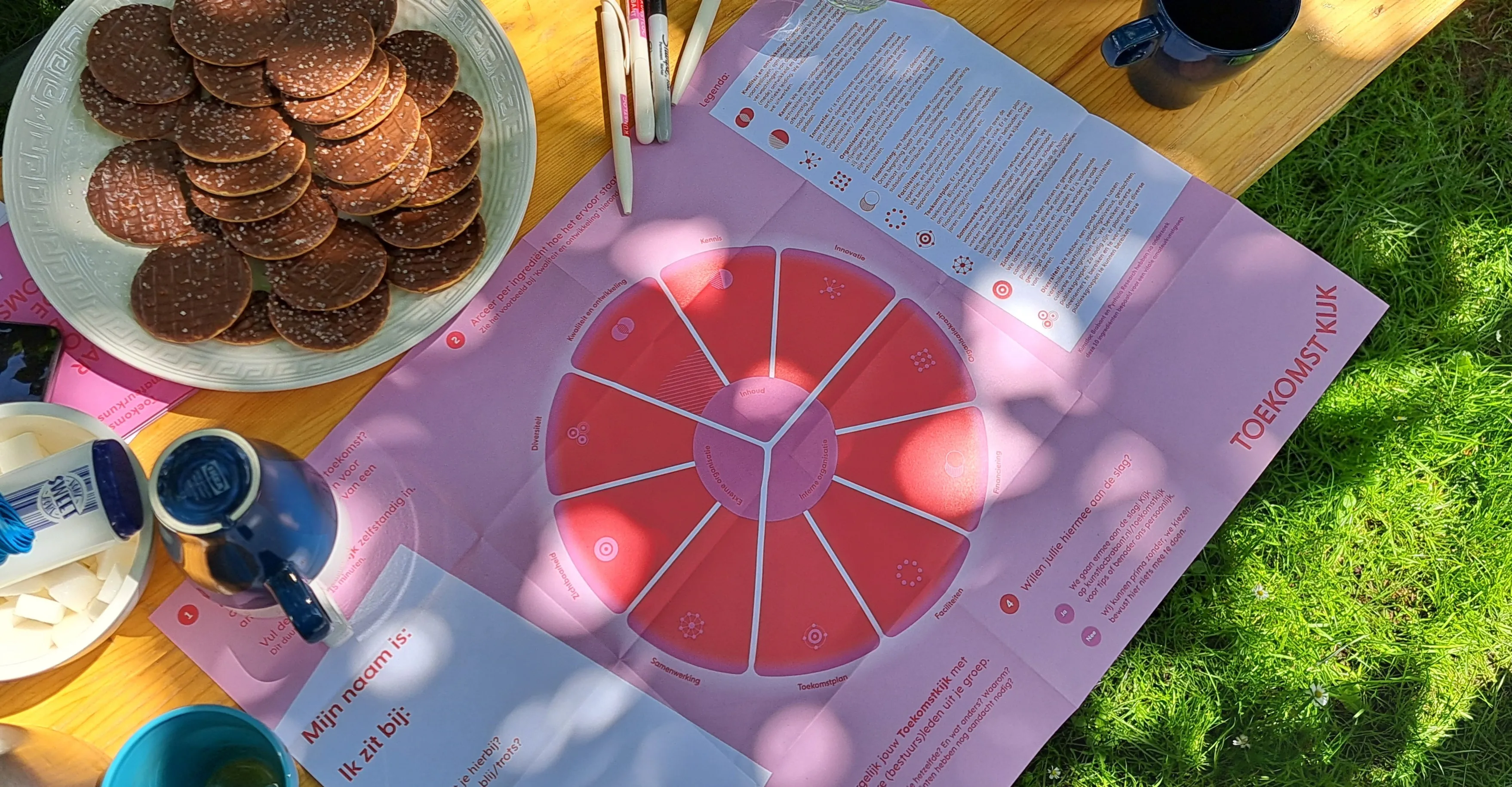 tafel met routekaart en koekjes