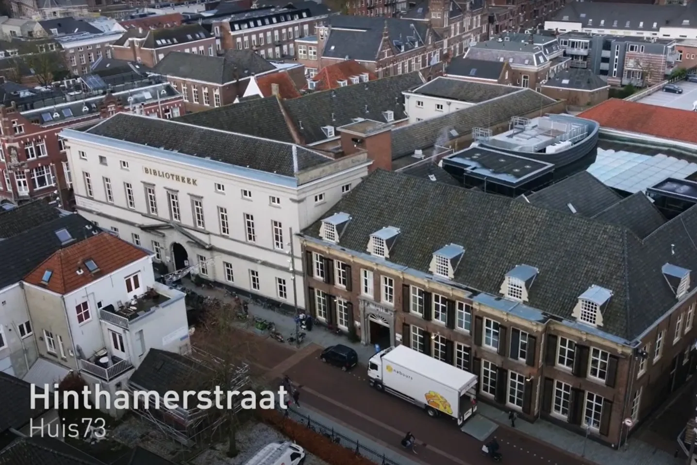 Bovenaanzicht van de gebouwen in de Hinthamerstraat in Den Bosch